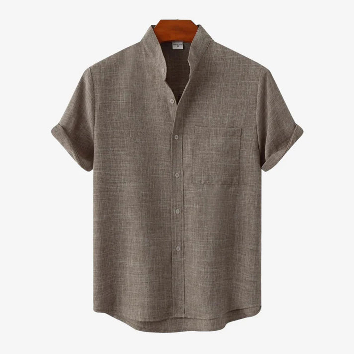 Linen Shirt Collarless Design Short Sleeves Casual Chic 3