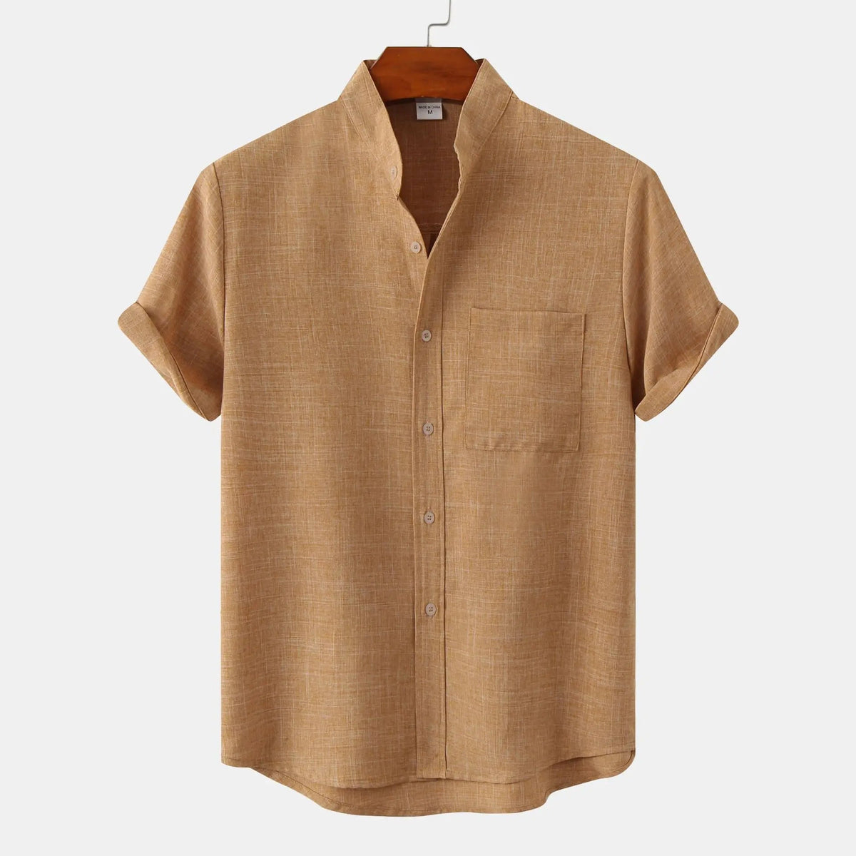 Linen Shirt Collarless Design Short Sleeves Casual Chic 4