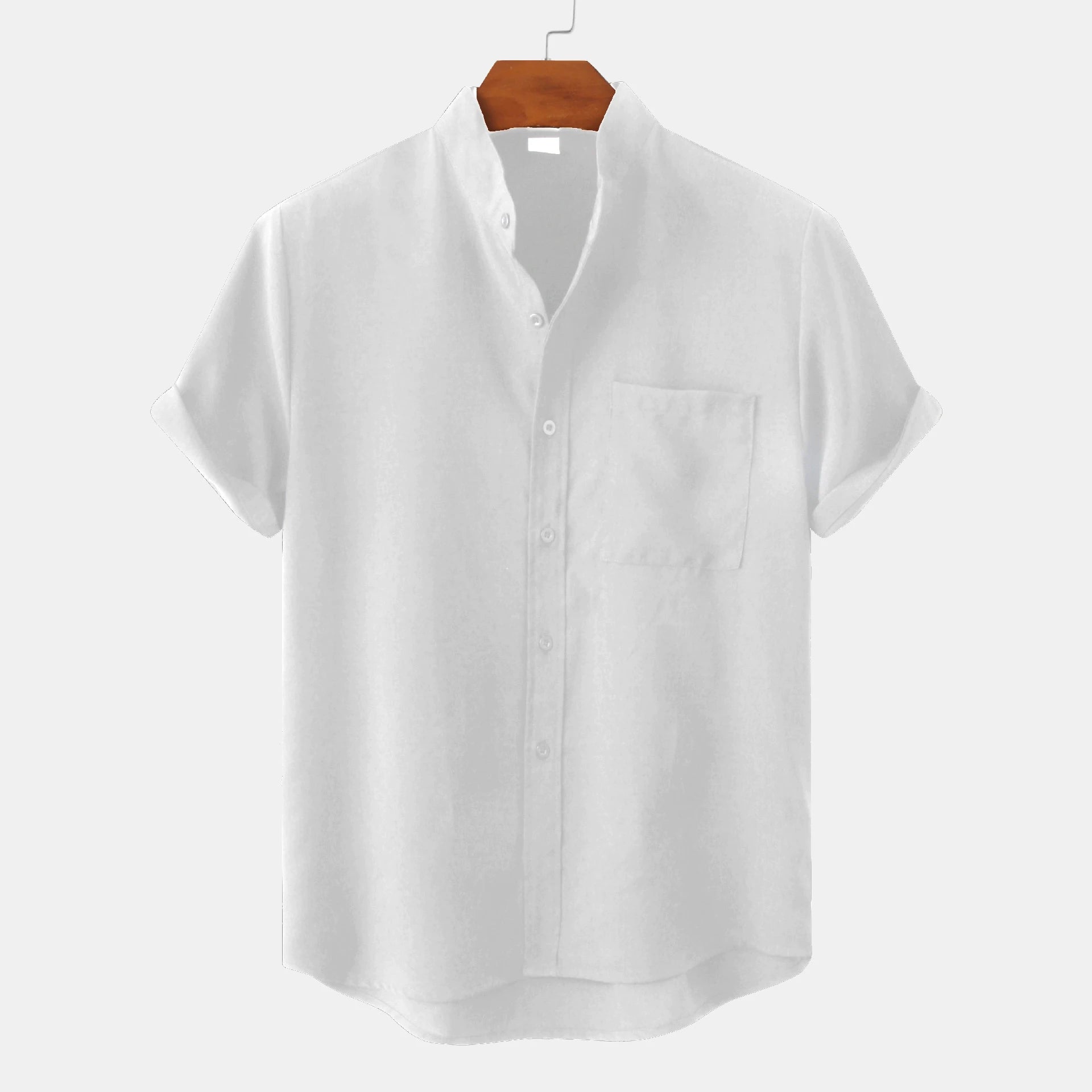 Linen Shirt Collarless Design Short Sleeves Casual Chic 5