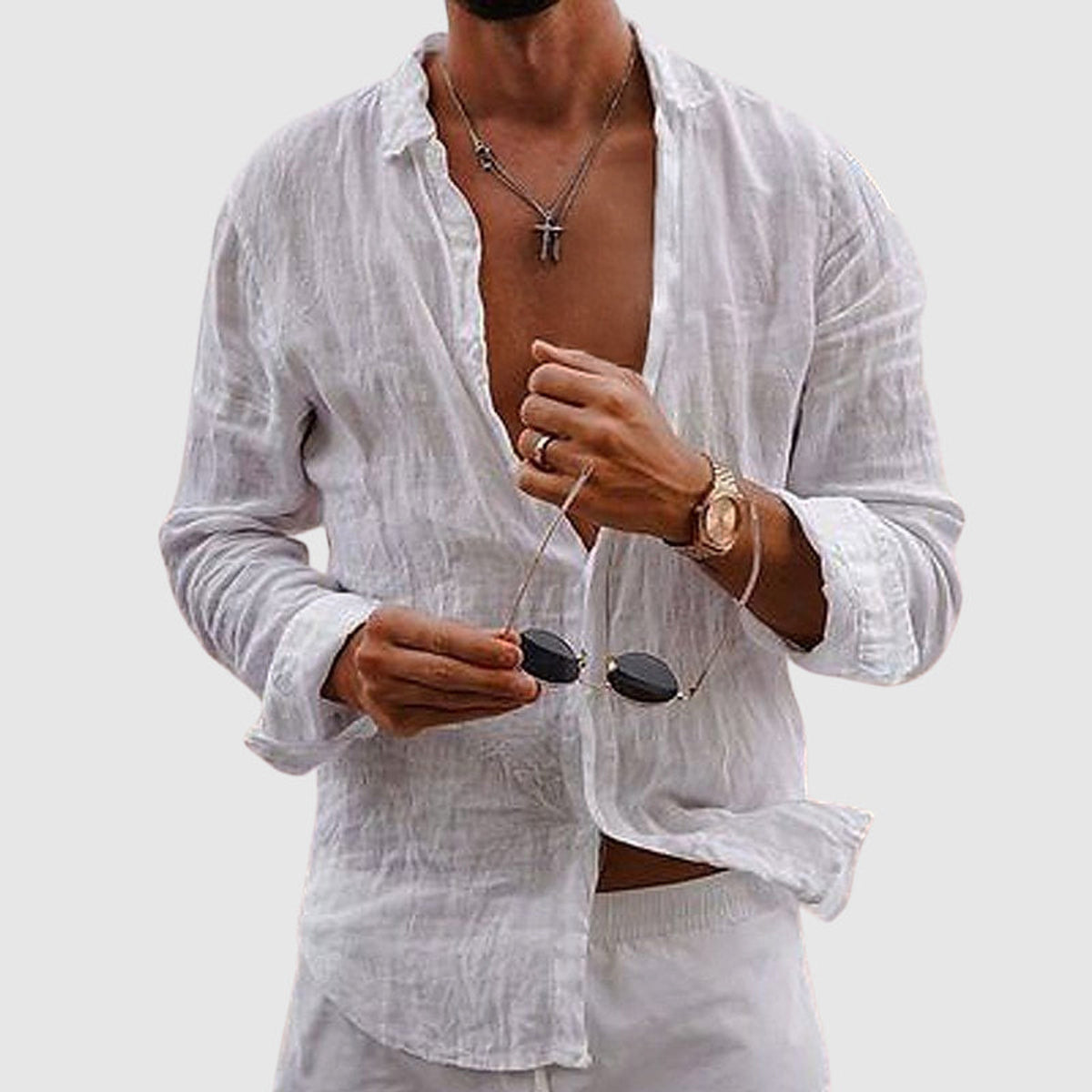 Linen Shirt Men Casual Button-Down Lightweight Breathable Summer Style 0