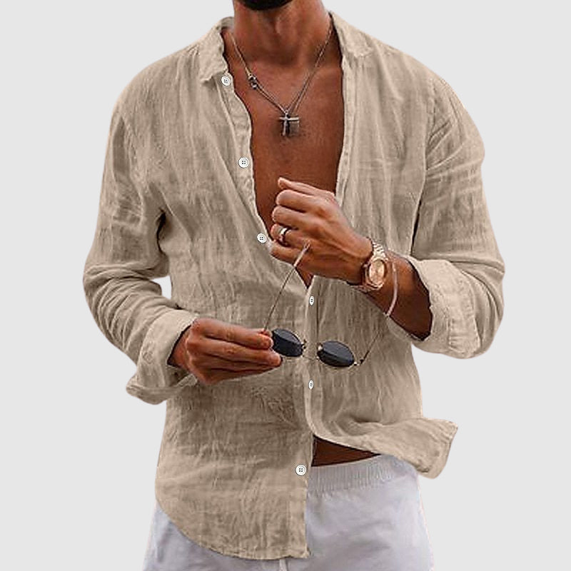 Linen Shirt Men Casual Button-Down Lightweight Breathable Summer Style 1