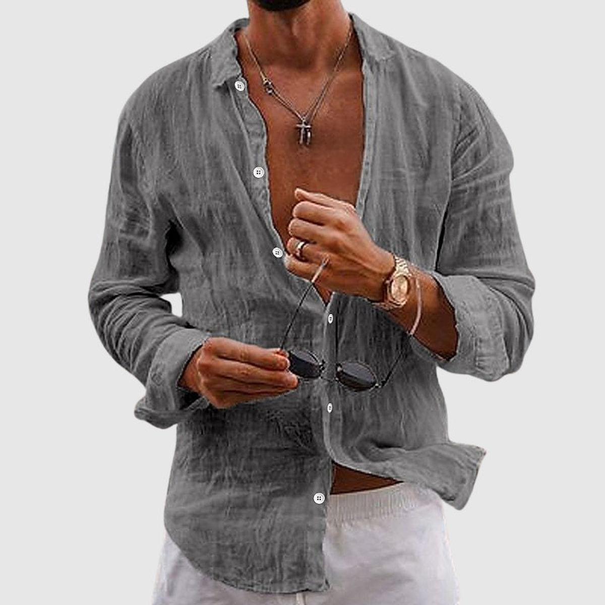 Linen Shirt Men Casual Button-Down Lightweight Breathable Summer Style 2