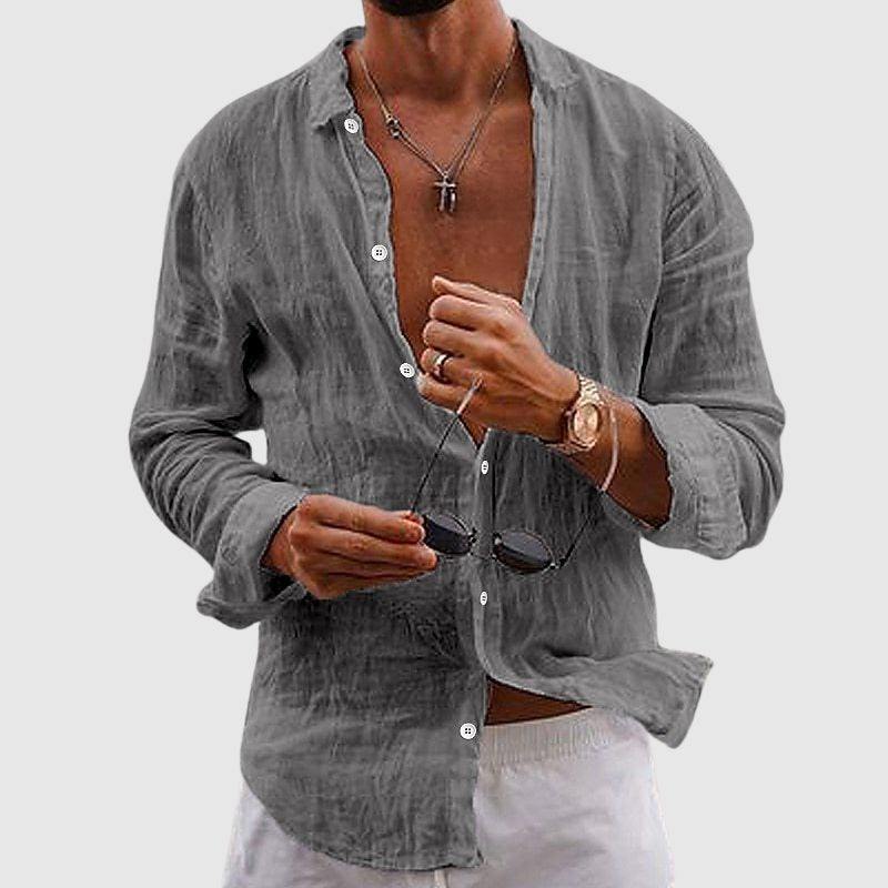 Linen Shirt Men Casual Button-Down Lightweight Breathable Summer Style 2