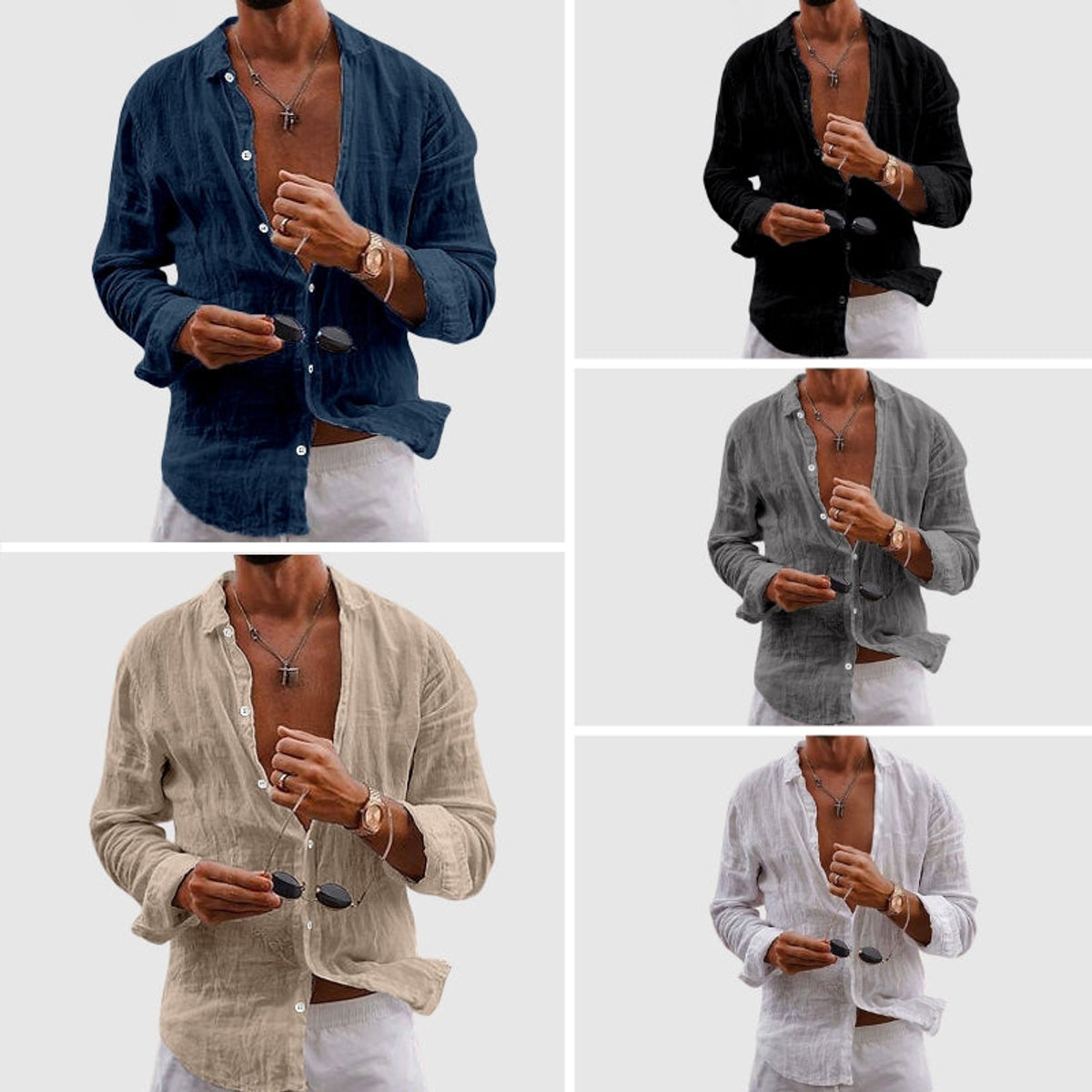 Linen Shirt Men Casual Button-Down Lightweight Breathable Summer Style 5