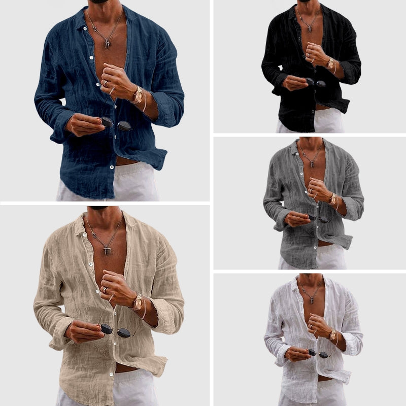 Linen Shirt Men Casual Button-Down Lightweight Breathable Summer Style 5
