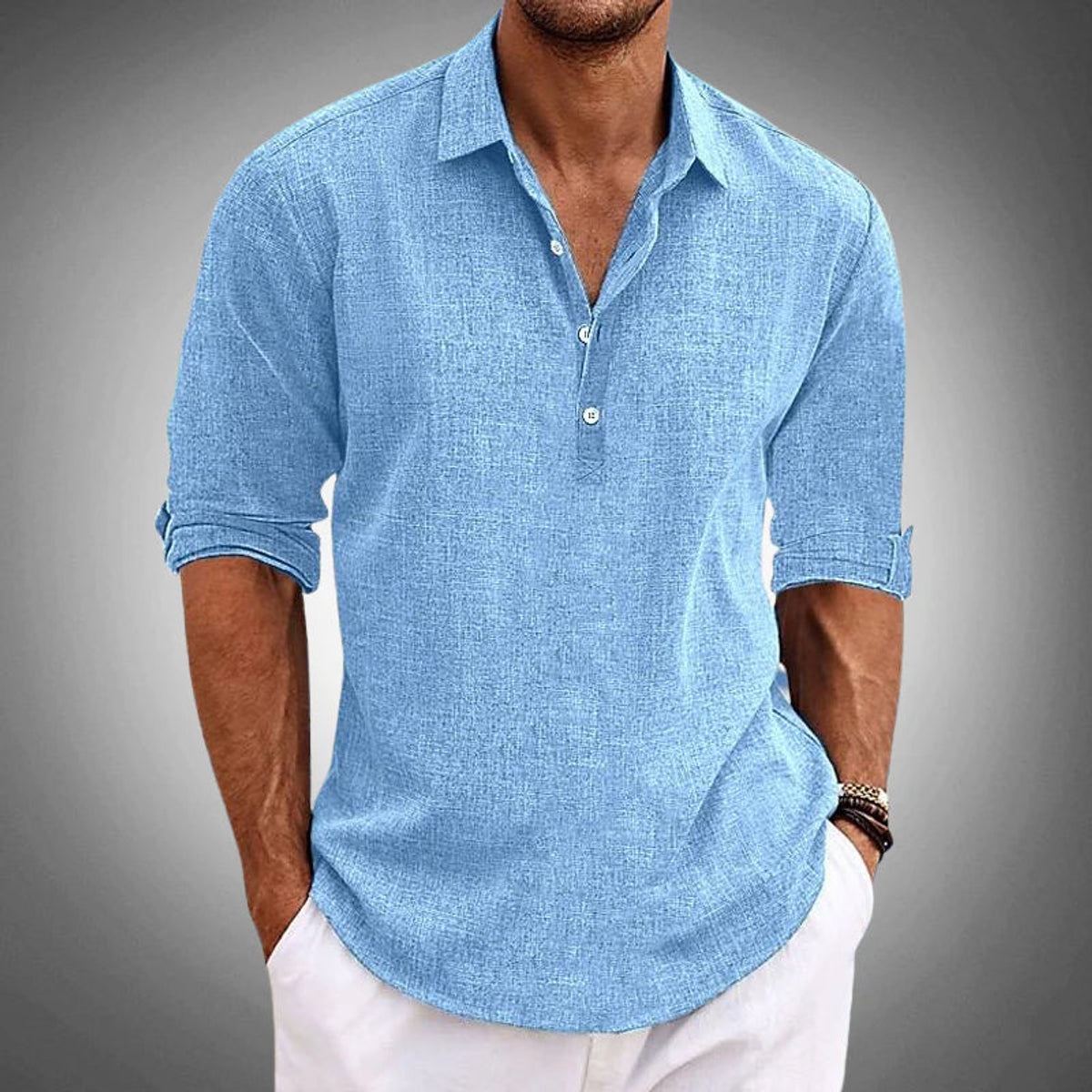 Linen Shirt Men Casual Elegant Lapel Collar Relaxed Fit 0
