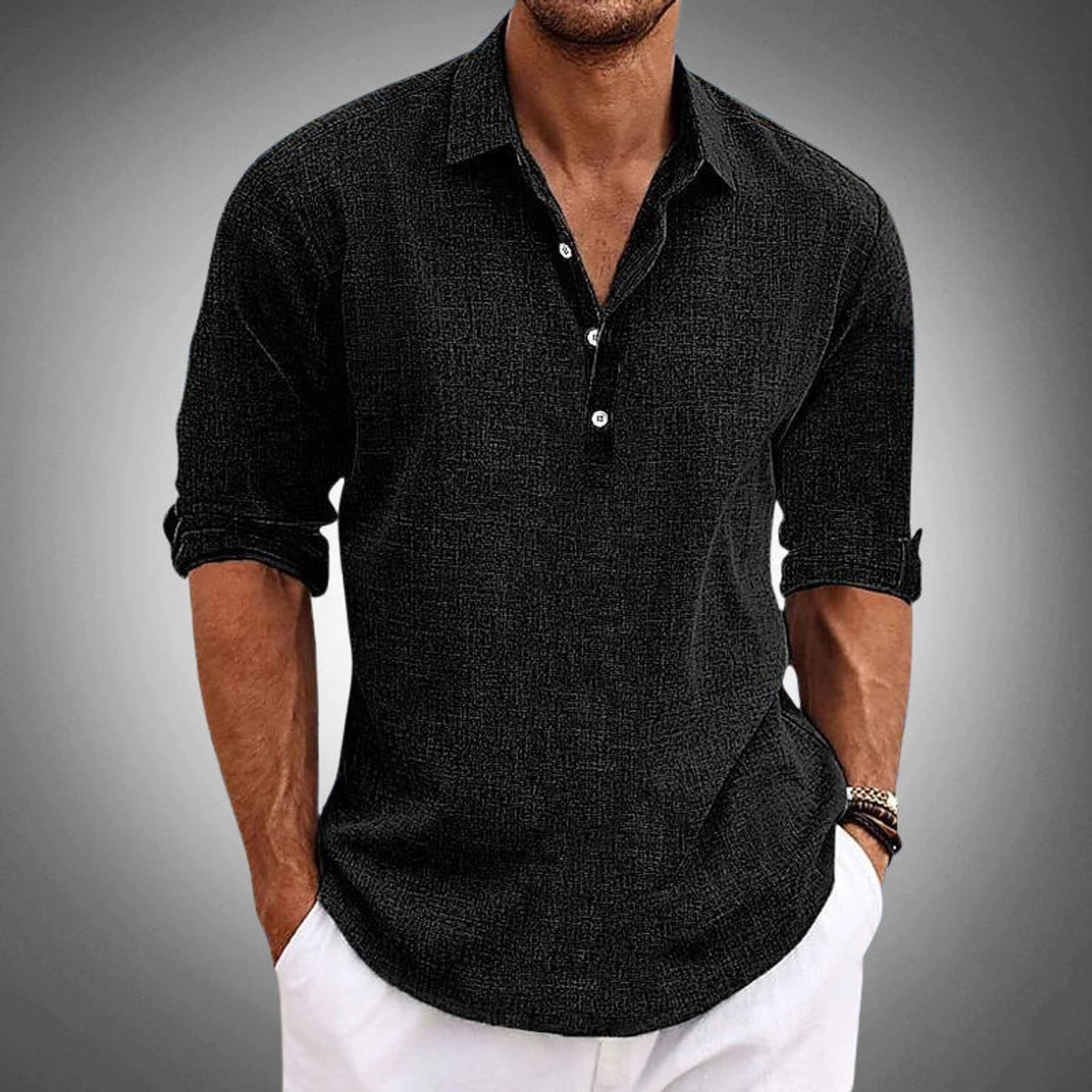 Linen Shirt Men Casual Elegant Lapel Collar Relaxed Fit 2
