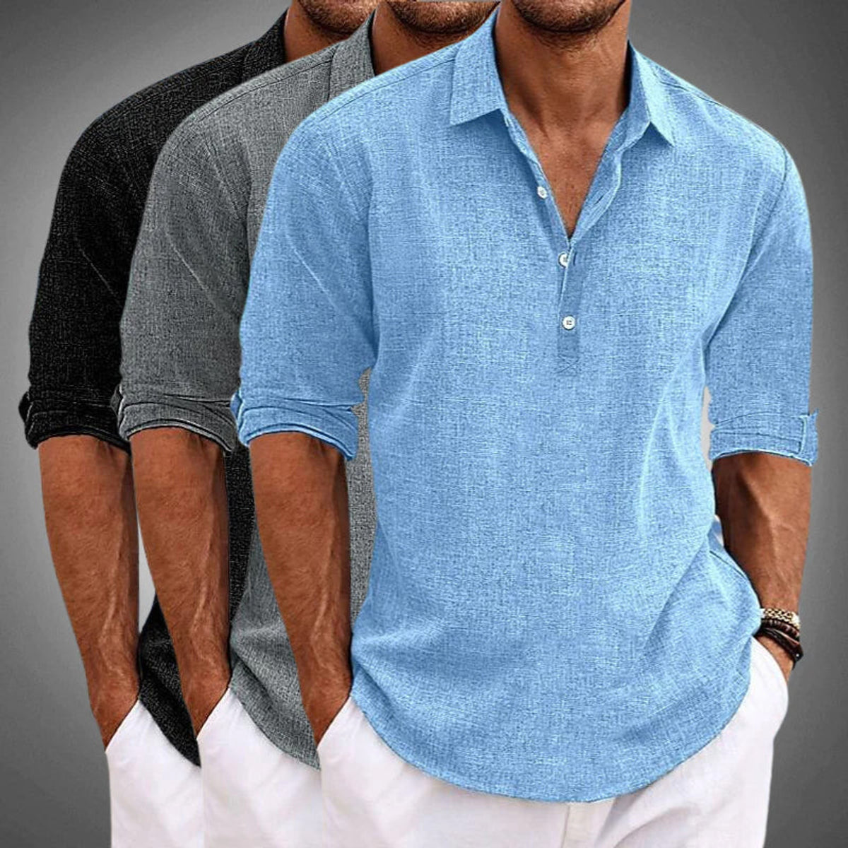 Linen Shirt Men Casual Elegant Lapel Collar Relaxed Fit 4