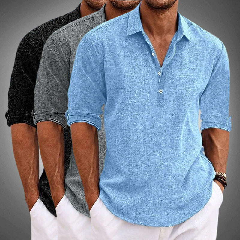 Linen Shirt Men Casual Elegant Lapel Collar Relaxed Fit 4