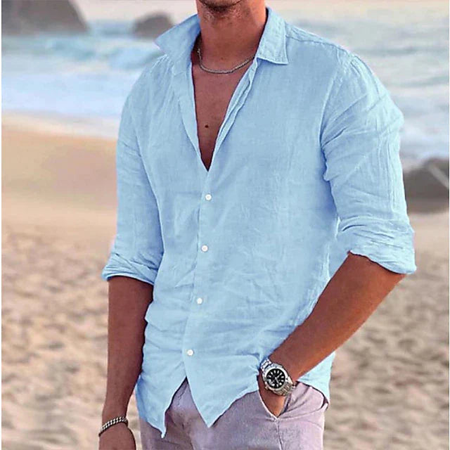 Linen Shirt Men Cotton-Linen Blend Casual Summer Style Breathable Fit 10