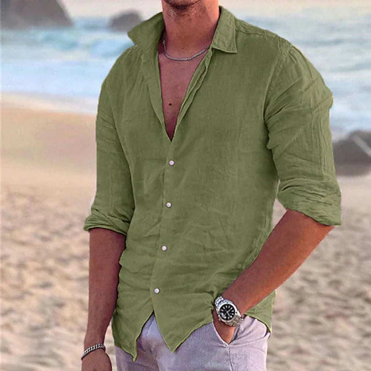 Linen Shirt Men Cotton-Linen Blend Casual Summer Style Breathable Fit 11