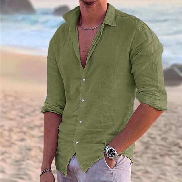 Linen Shirt Men Cotton-Linen Blend Casual Summer Style Breathable Fit 11