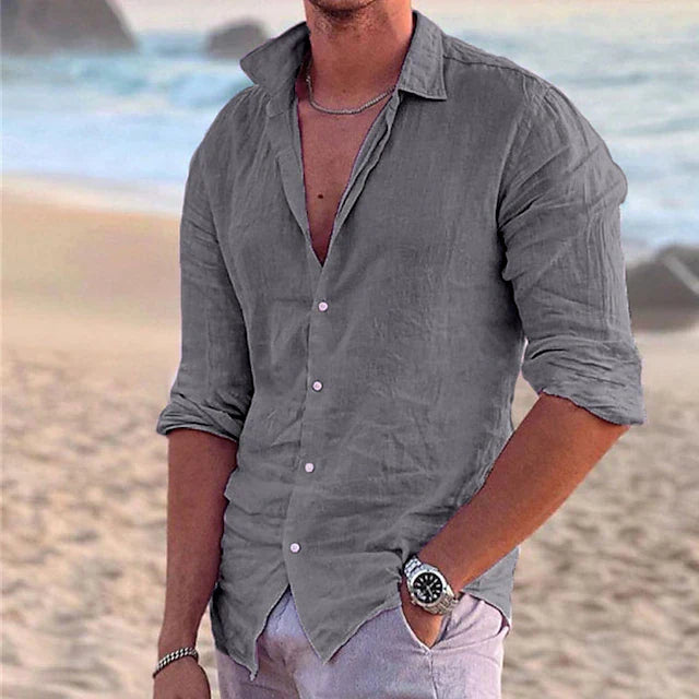Linen Shirt Men Cotton-Linen Blend Casual Summer Style Breathable Fit 12