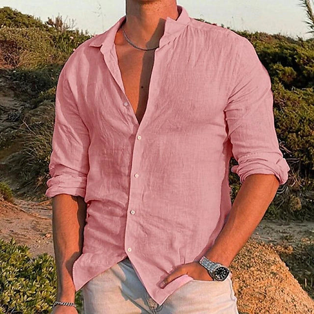 Linen Shirt Men Cotton-Linen Blend Casual Summer Style Breathable Fit 2