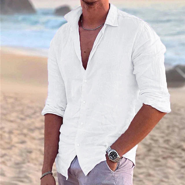 Linen Shirt Men Cotton-Linen Blend Casual Summer Style Breathable Fit 6