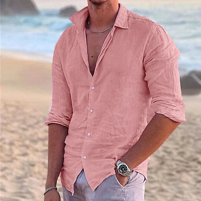 Linen Shirt Men Cotton-Linen Blend Casual Summer Style Breathable Fit 7