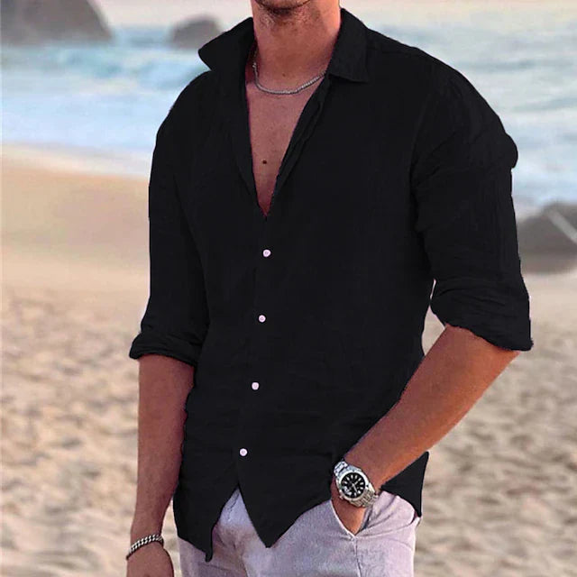 Linen Shirt Men Cotton-Linen Blend Casual Summer Style Breathable Fit 9