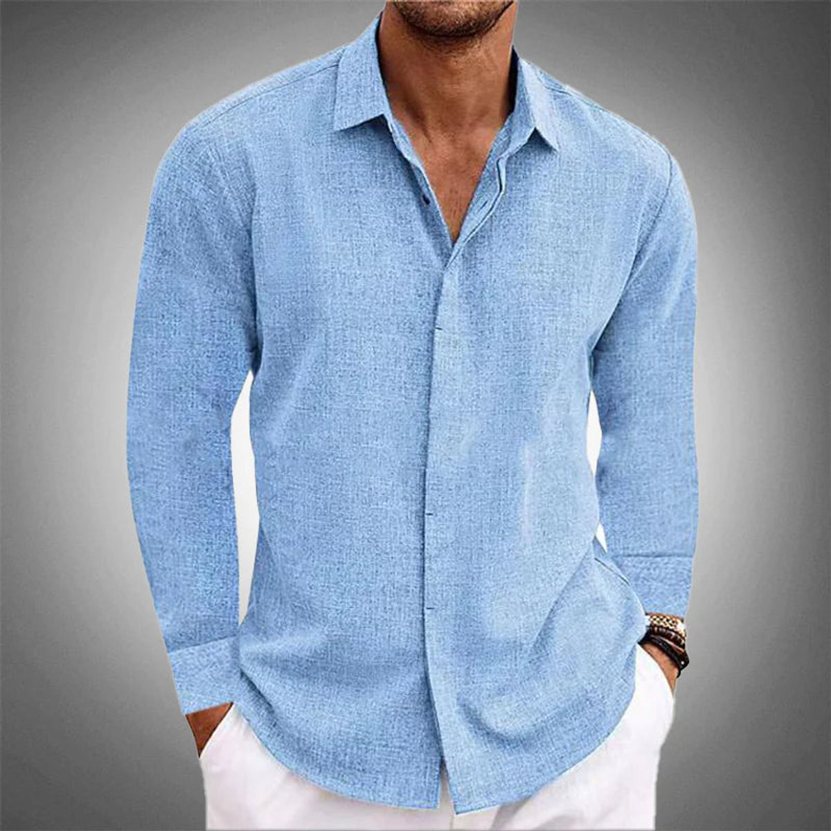 Linen Shirt Men Premium Quality Long Sleeve Button Closure Casual 0