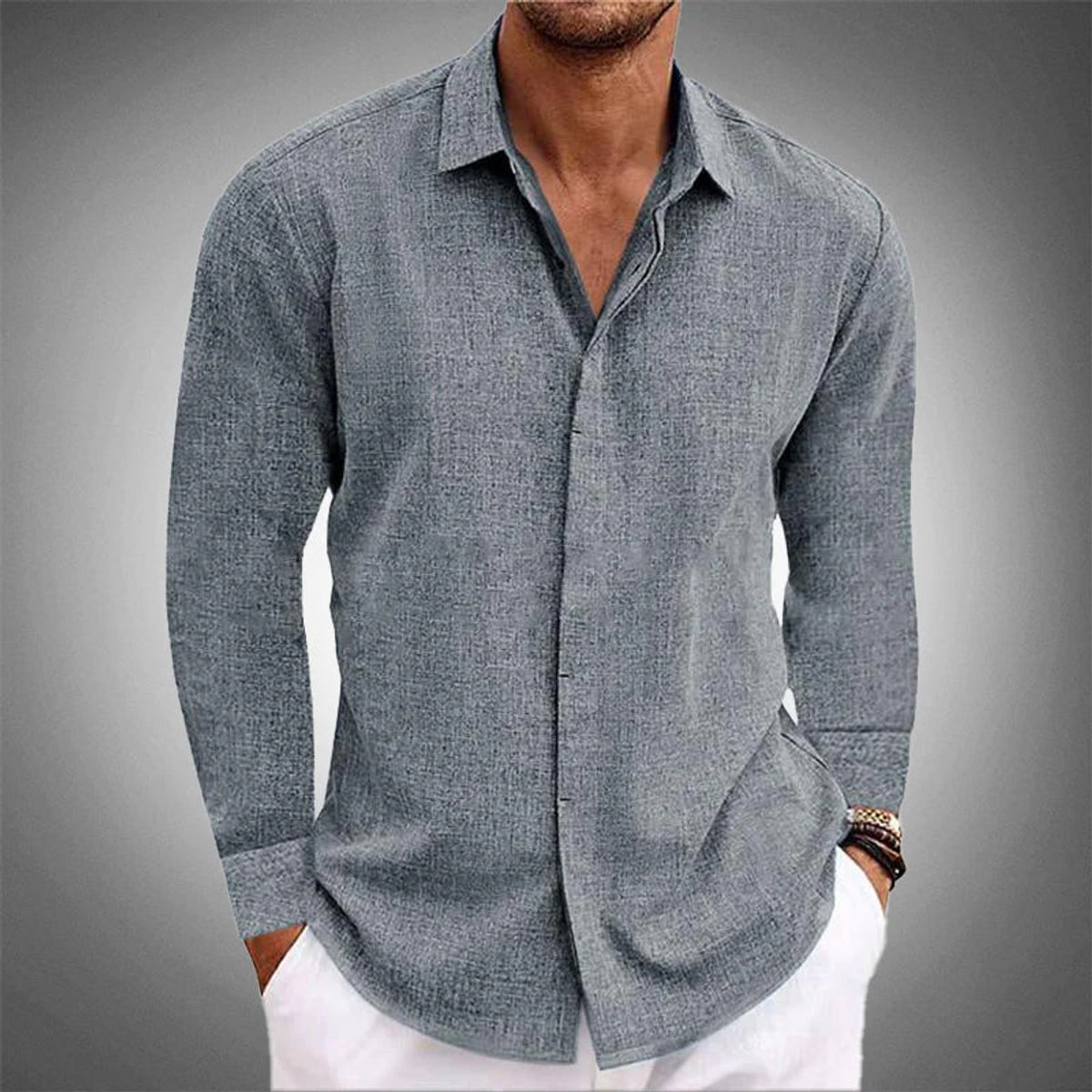 Linen Shirt Men Premium Quality Long Sleeve Button Closure Casual 2