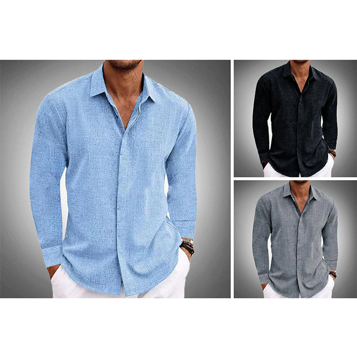 Linen Shirt Men Premium Quality Long Sleeve Button Closure Casual 3