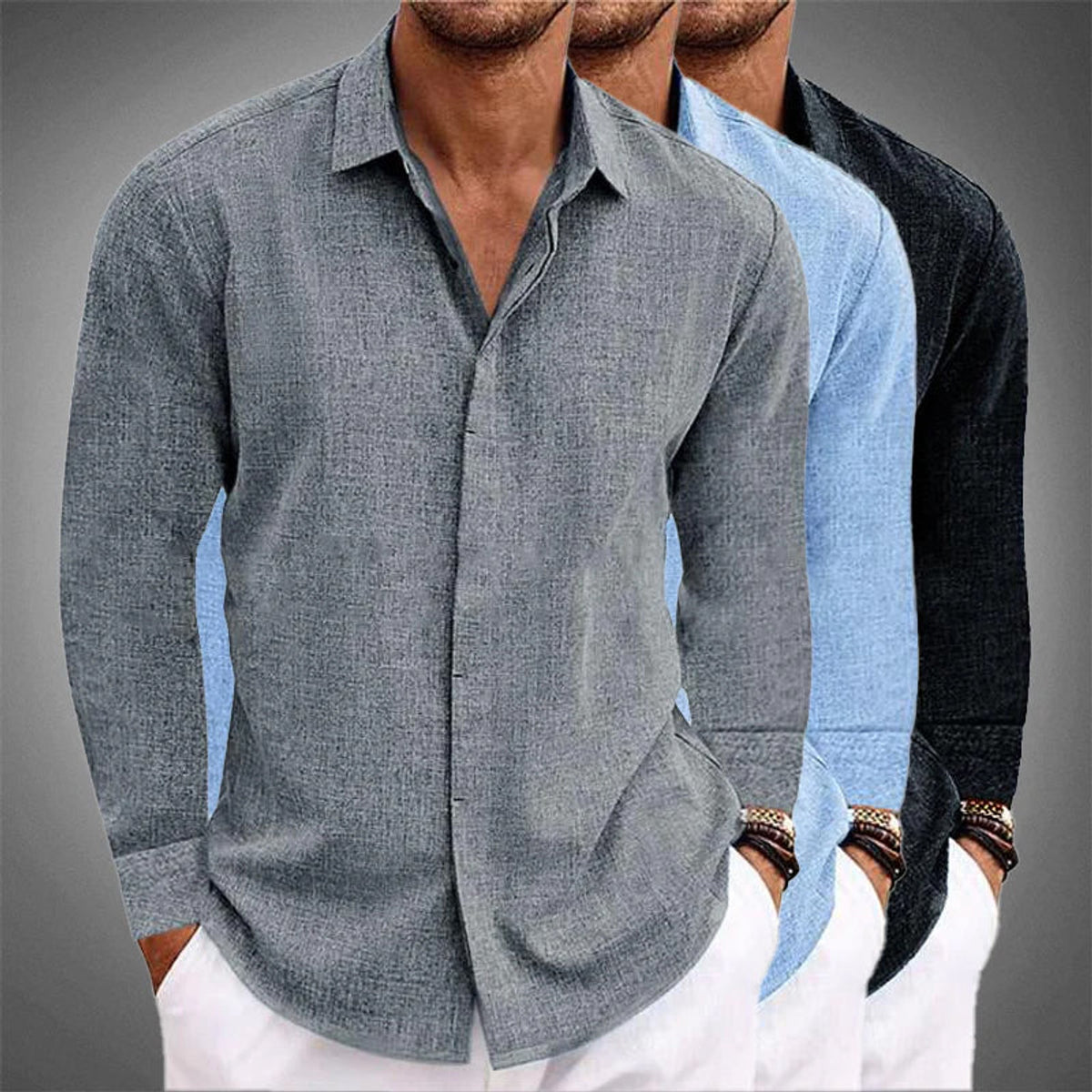 Linen Shirt Men Premium Quality Long Sleeve Button Closure Casual 4