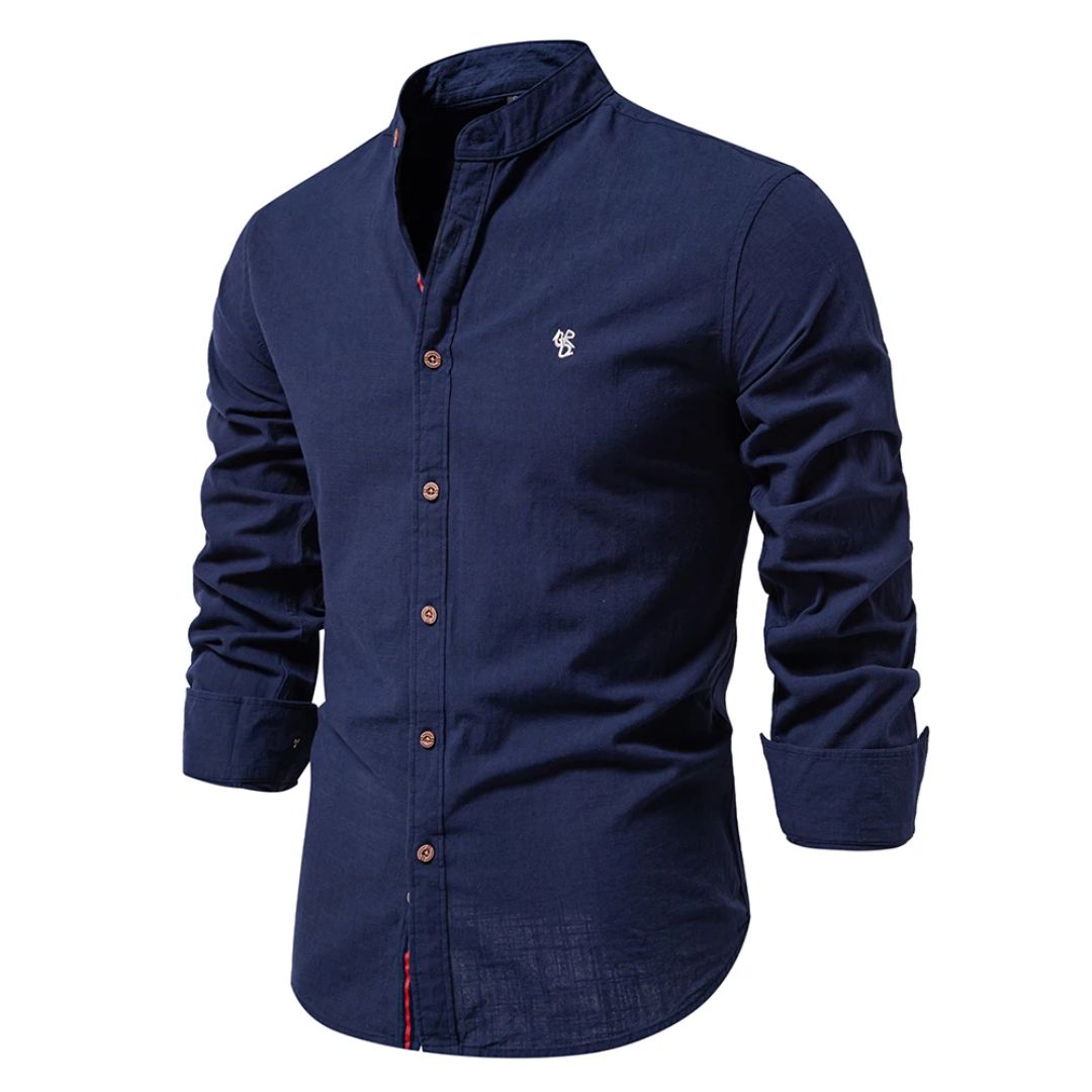 Long-Sleeved Men's Shirt Stand-Up Collar Classic Fit Casual Elegance 0