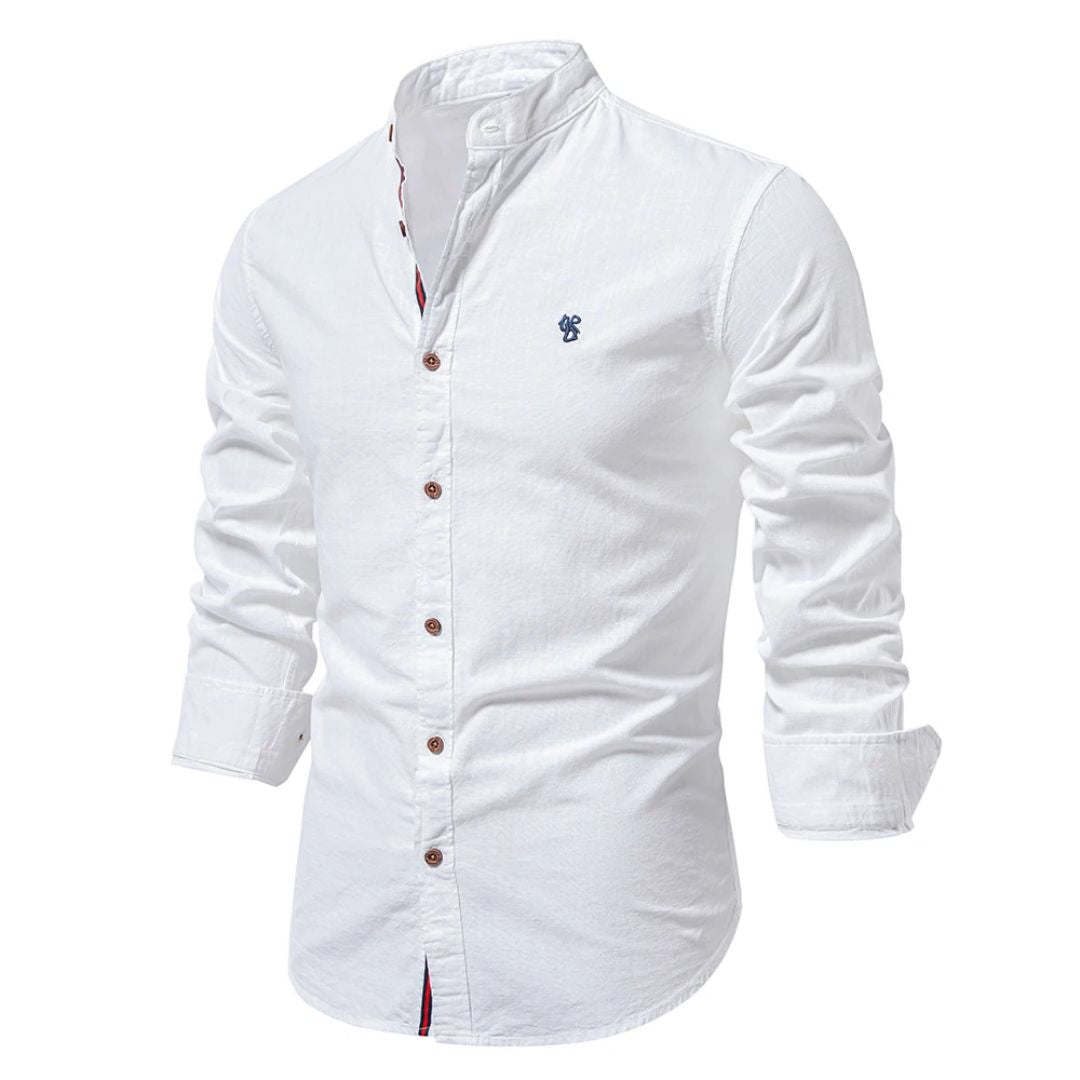 Long-Sleeved Men's Shirt Stand-Up Collar Classic Fit Casual Elegance 1