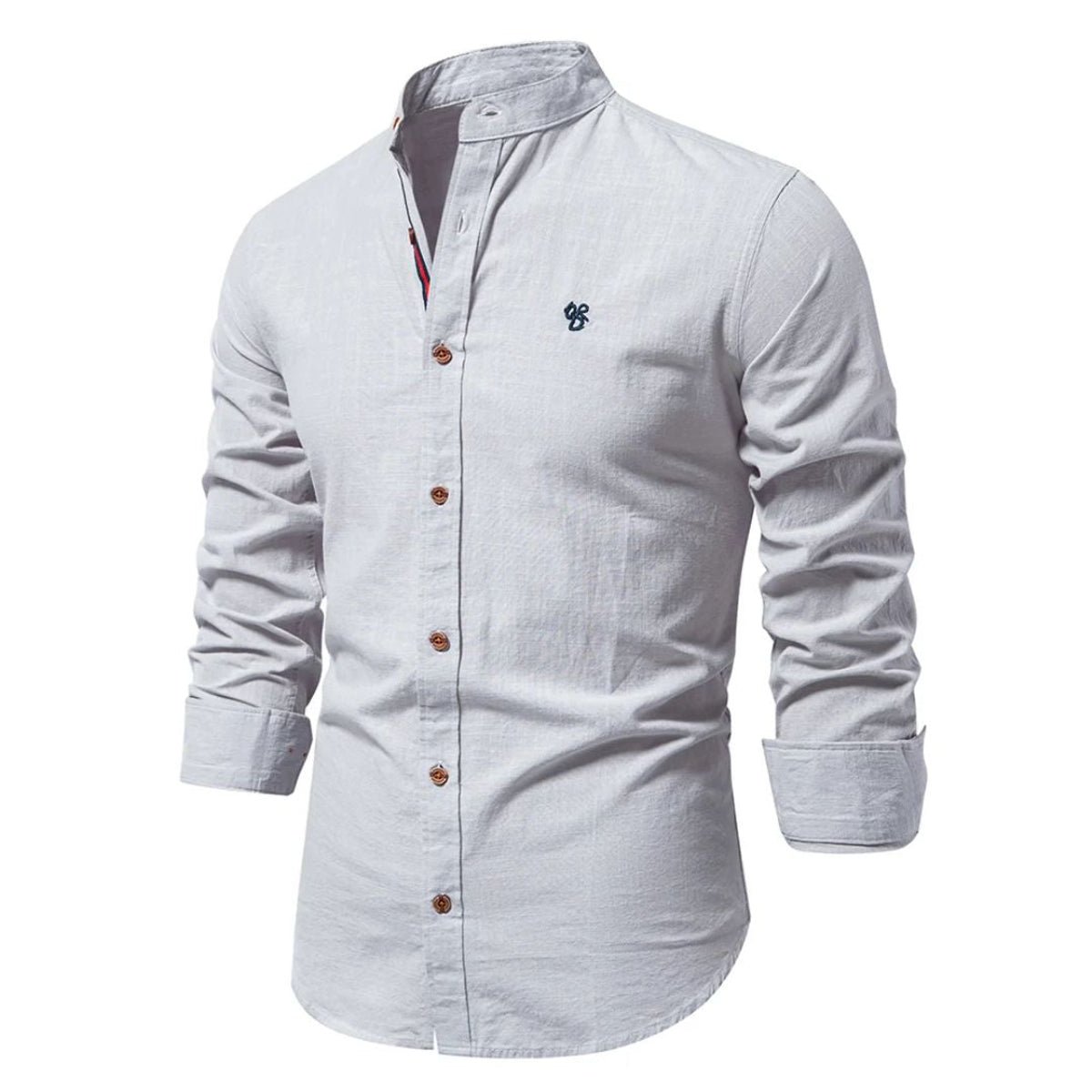 Long-Sleeved Men's Shirt Stand-Up Collar Classic Fit Casual Elegance 2