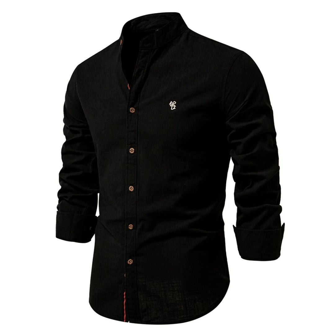 Long-Sleeved Men's Shirt Stand-Up Collar Classic Fit Casual Elegance 4