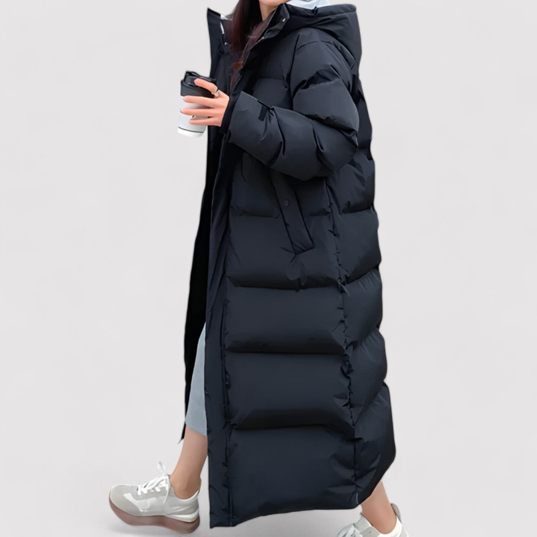 Long Black Waterproof Puffer Jacket Women Hooded Winter Coat 1