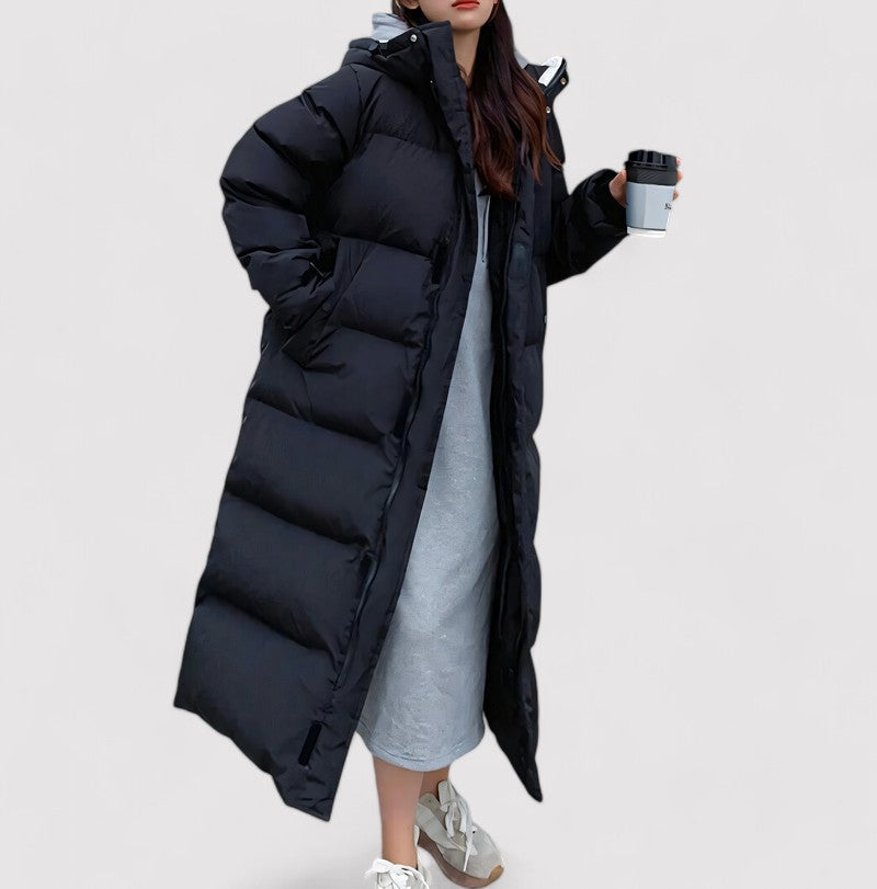 Long Black Waterproof Puffer Jacket Women Hooded Winter Coat 2