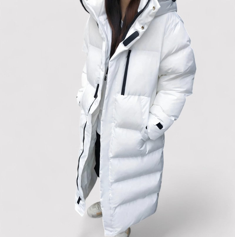 Long Black Waterproof Puffer Jacket Women Hooded Winter Coat 4