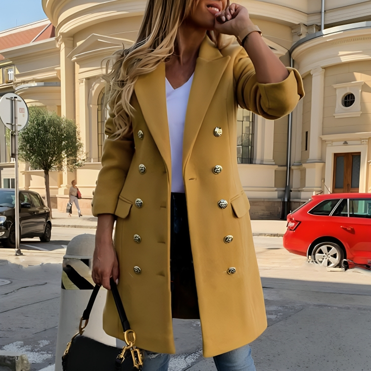 Long Double-Breasted Coat Women Elegant Tailored Design Winter Style 1
