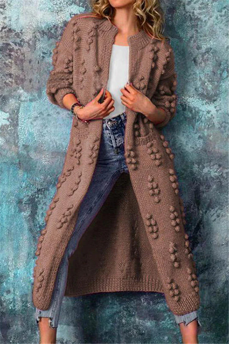 Long Knitted Cardigan Women Winter Stylish Poms Cozy Comfort 3