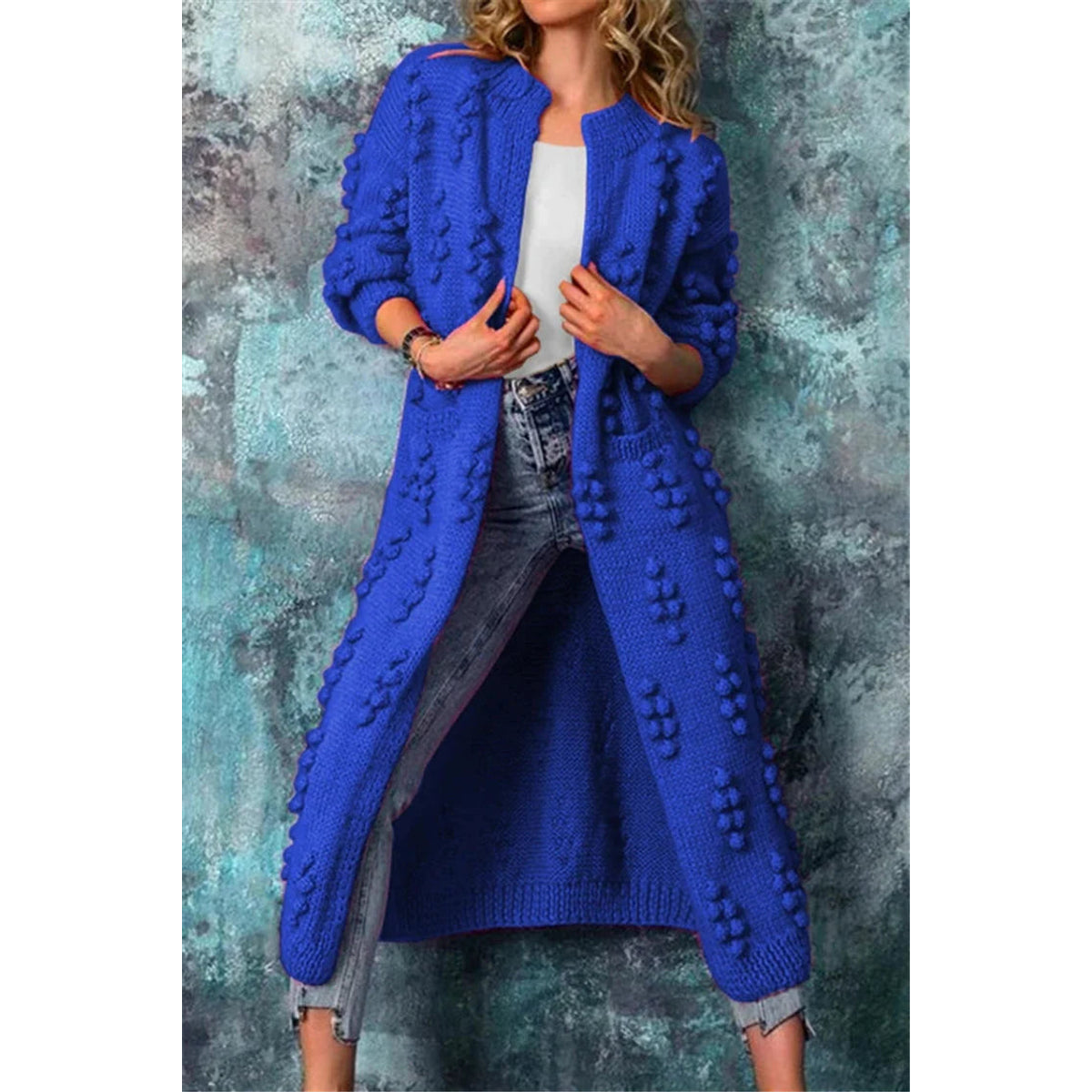 Long Knitted Cardigan Women Winter Stylish Poms Cozy Comfort 5