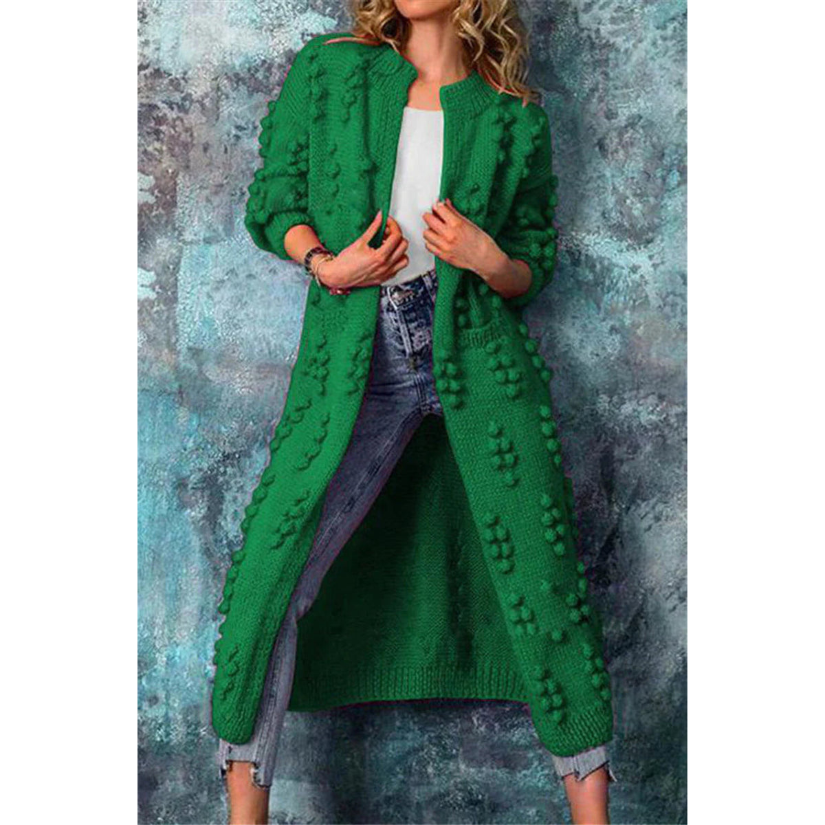 Long Knitted Cardigan Women Winter Stylish Poms Cozy Comfort 6