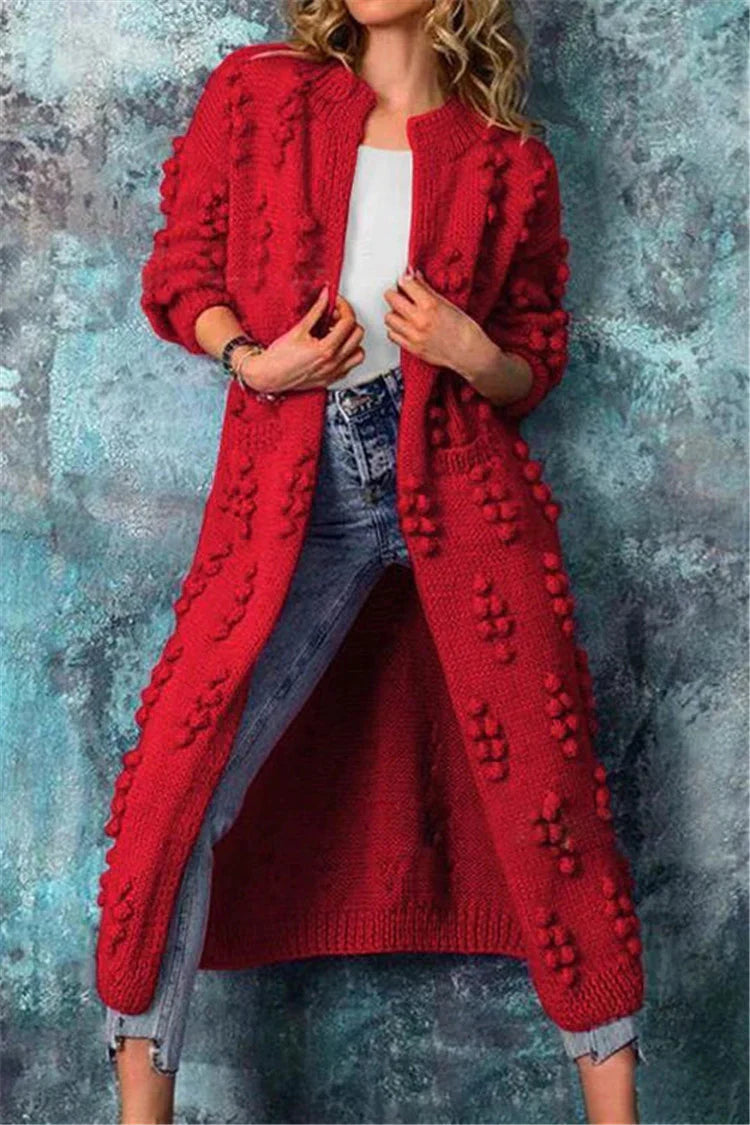 Long Knitted Cardigan Women Winter Stylish Poms Cozy Comfort 7