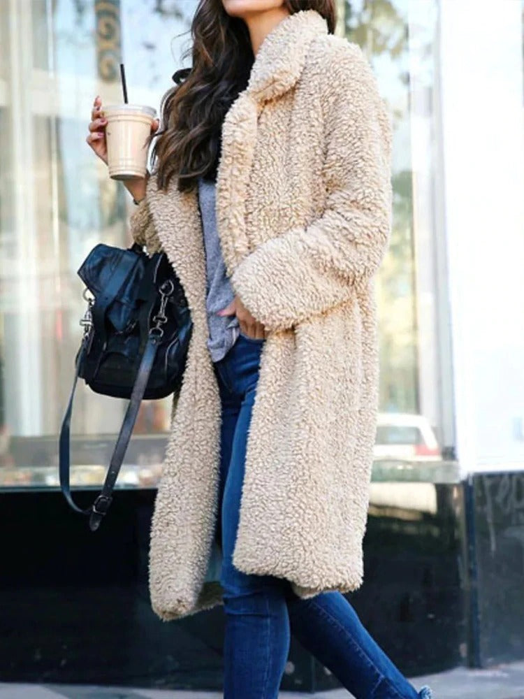 Long Oversized Winter Teddy Coat Women Lapel Collar Casual Chic 1