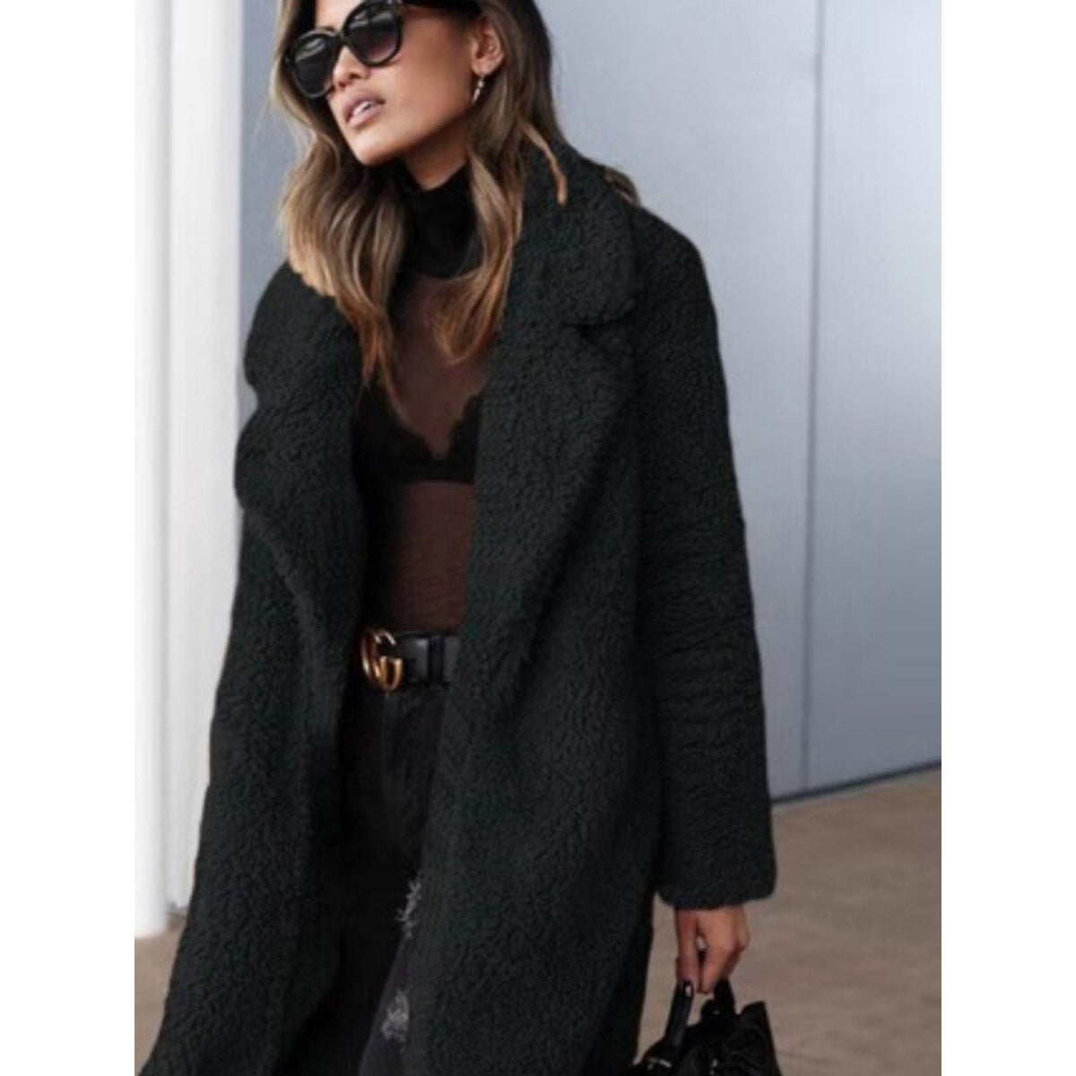 Long Oversized Winter Teddy Coat Women Lapel Collar Casual Chic 2