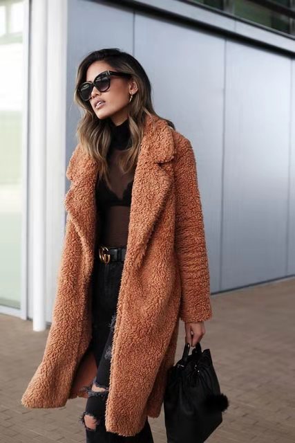 Long Oversized Winter Teddy Coat Women Lapel Collar Casual Chic 6