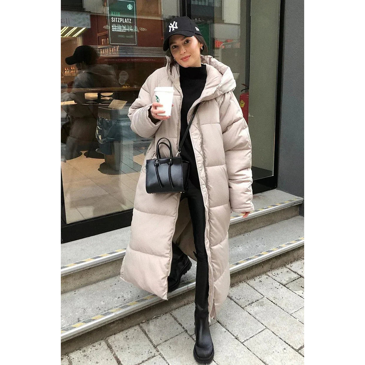 Long Puffer Coat Women High Neck Hooded Design Quilted Winter Warmth 1