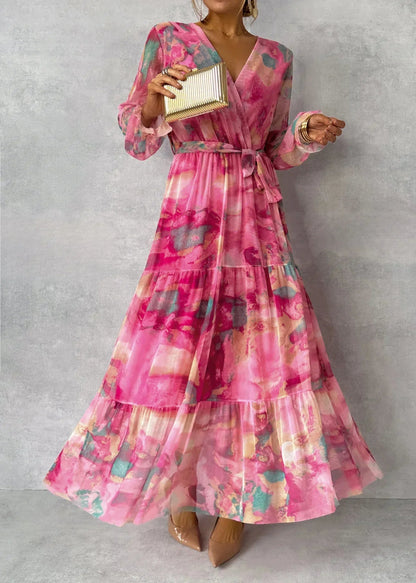 Long Sleeve Floral Wrap Dress Women Elegant Maxi Style Summer Formal 1