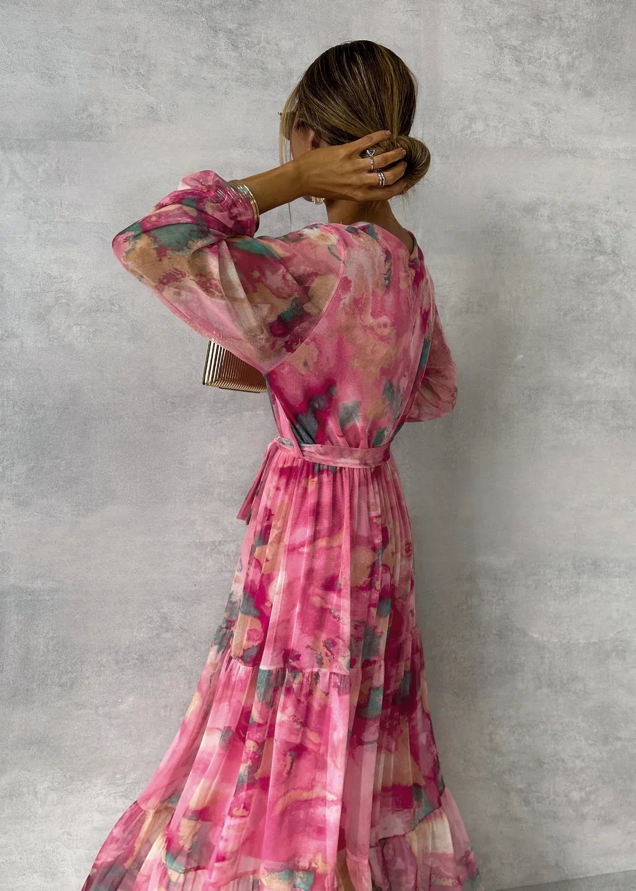 Long Sleeve Floral Wrap Dress Women Elegant Maxi Style Summer Formal 2
