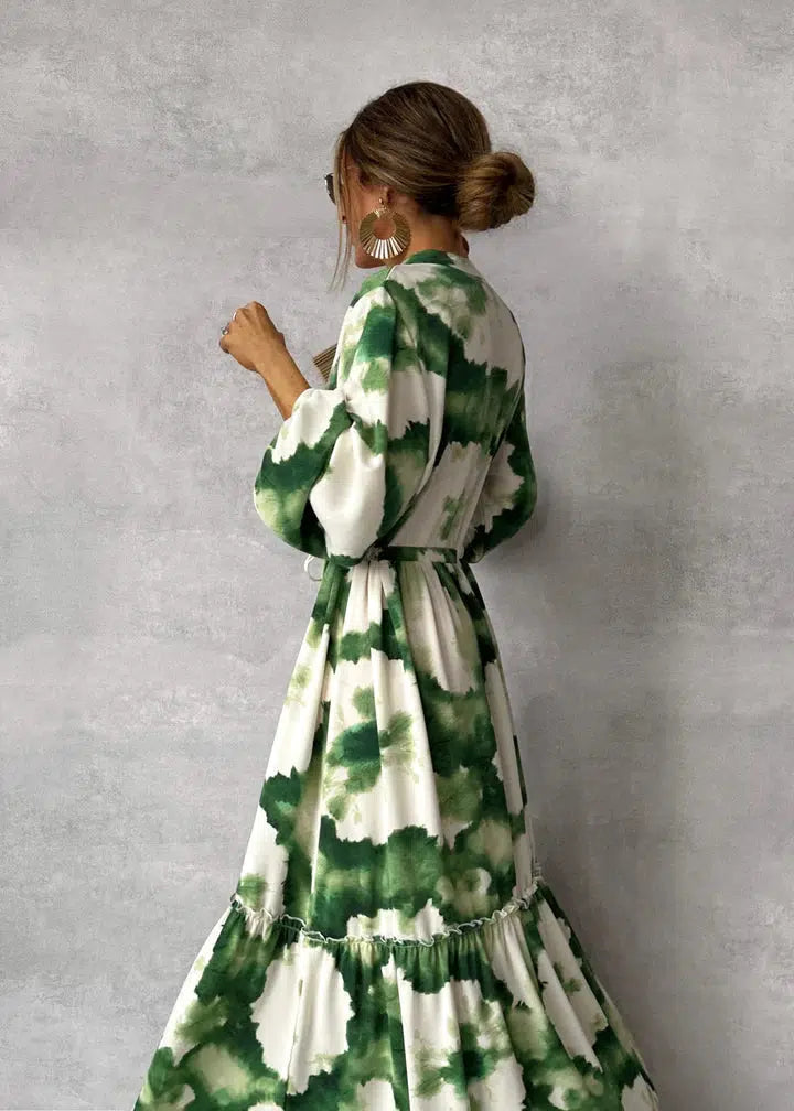 Long Sleeve Maxi Dress Women V-Neck Flowing Design Elegant 2