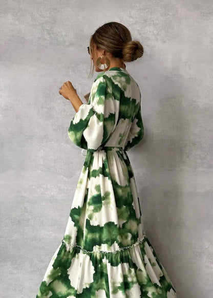 Long Sleeve Maxi Dress Women V-Neck Flowing Design Elegant 2