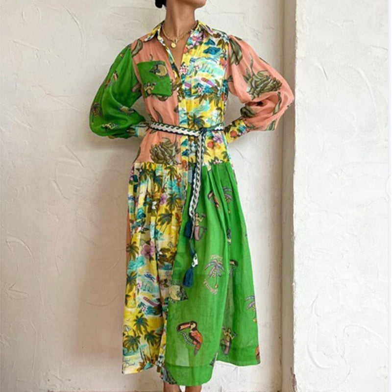 Long Sleeve Maxi Dress Women V-Neck Flowing Design Elegant 3