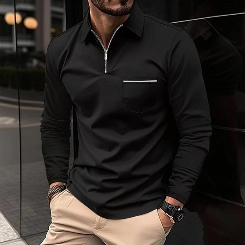 Long Sleeve Polo Shirt Men Classic Collar Chest Pocket Casual Comfort 2