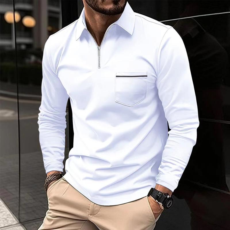 Long Sleeve Polo Shirt Men Classic Collar Chest Pocket Casual Comfort 4