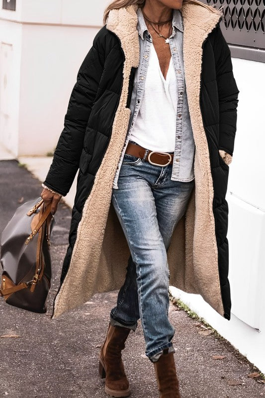 Long Winter Coat Women Stylish Versatile Teddy Lined Gray Puffer 0