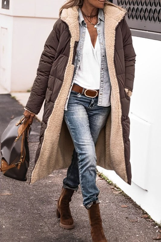 Long Winter Coat Women Stylish Versatile Teddy Lined Gray Puffer 1